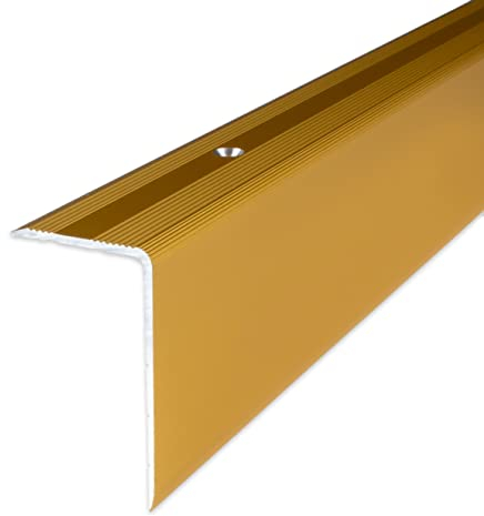 PROVISTON | Treppenkante | Aluminium | Goldfarbig | Breite 30 mm | Höhe 52 mm | Länge 1000 mm | Gebohrt | Treppenkantenprofil | Treppenwinkel | Winkelprofil | Kombiwinkel | 1 Stück