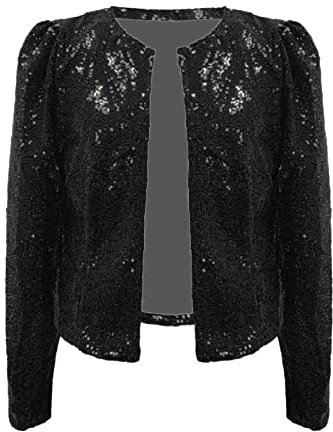 Neue 2023 – Damen Casual Fashion Pailletten Pailletten Funkelnde Cardigan Jacke Dünne Jacken Damen, Schwarz , 48