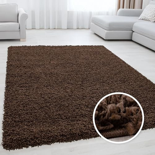 Miovani Hochflor Teppich 160x230 cm Braun - Besonders weicher Shaggy Teppich in vielen Farben & Größen für Dein gemütliches Zuhause - Teppich Wohnzimmer & Schlafzimmer