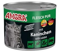 Amora Fleisch Pur Adult 6x200g | Katzenfutter aus Deutschland | auch als Probier- und Mixpaket erhältlich | Getreidefreies Futter mit hohem Fleischanteil (Kaninchen)