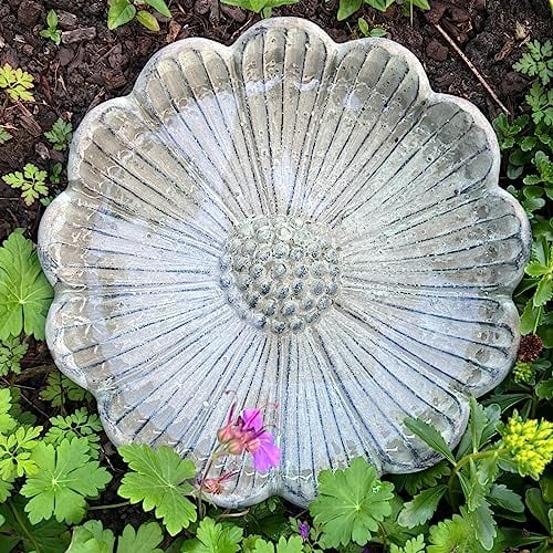 Blütenförmige Dekoschale aus Beton in grau als Gartendeko oder Futterschale D 25cm