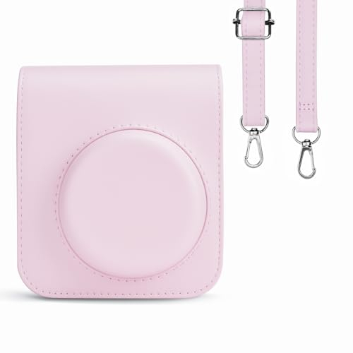 Rieibi Funda Fuji Instax Mini 12 - Funda de Piel sintética para cámara instantánea Fujifilm Instax Mini 12 - Funda extraíble con Correa Ajustable para el Hombro - Rosa