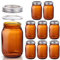 Norme 8 Pieces Amber Mason Jars 16 oz Amber Glass Mason Jar with Airtight Lids Canning Apothecary for Pickle Fermenting Canning Freezing Beverages Preserving Decor