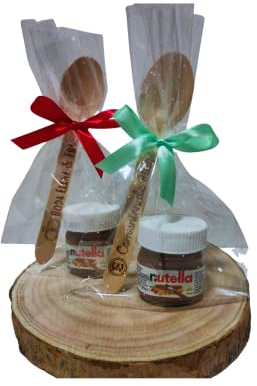 BurningWood Cuchara Personalizada para Mini Nutella de 25g (1 incluida) con Cuchara de Madera |Detalle Eventos, Regalos Personalizados Boda Comunion Bautizo Cumpleaños graduación,bolsas regalo