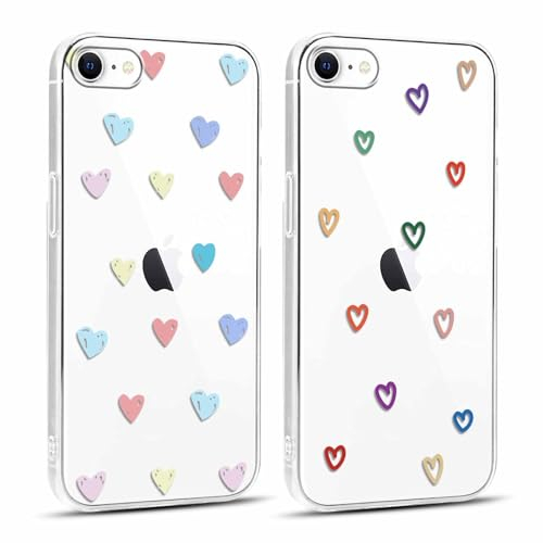 Yoedge 2 Stück Durchsichtig HandyHülle für iPhone 8/7 / SE 2022 / SE 2020 Hülle Herz Muster 4,7, Transparent Handy Hülle für iPhone SE 3 Case 3D Liebe Love Aesthetic Frauen Schutzhülle Cover-Herzen