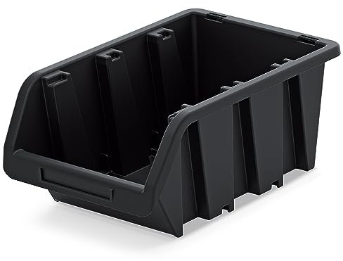 Set di 14 Contenitori a Bocca di Lupo | 12x19,5x9 cm | Impilabili | Sovrapponibili | Nero | in Plastica