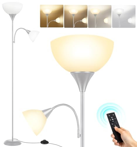OUTON Floor Lamps for Living Room, Mother and Child Lamp with Remote Control, Uplighter Floor Lamp with Reading Lamp, Dimmable & 3000K-6000K Color Temperatures, Tall Standing Lamp for Bedroom, Office