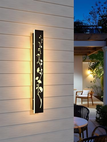 LED Wandlampe Aussen Lange Wandleuchte Ginkgo Wandlampe Schwarz Lang Ip65 Wasserdicht 3000k 20W Aluminium Villa Wandleuchte Für Gärten Terrassen Wohnzimmer Innen Wandleuchten Außenleuchte,60CM