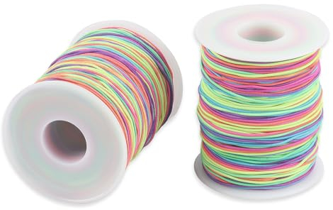 2 Stück Elastisches Band, Perlenfäden, Regenbogen Gummiband, Stretch-Schnur, Handwerk Schnur für Armband, Schmuck, Halskette, Basteln, Geflochtenes Haargummi