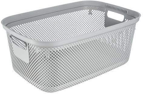 keeeper Wäschekorb in Strick-Optik, Seitengriffe, Luftdurchlässig, Kunststoff, 53 x 34,5 x 22,5 cm, Bosse, Grau (Nordic Grey)