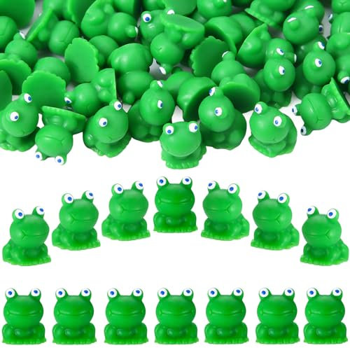 Lvefyti 120Stück Mini Harz Frosch,Mini Frösche Figuren,Fairy Garden Miniatur Figuren,Niedliche Grüne Frösche für Feengarten Puppenhaus DIY Heim Dekoration Basteln