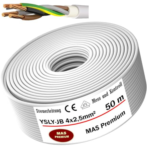 MAS Premium Von 5 bis 170 m YSLY-JB 4x2,5 mm² Flexibles Steuerkabel grau Verlege Kabel Mess-, Kontroll- und Regelungsleitung für Werkzeugmaschinen Steuerleitung (50m)