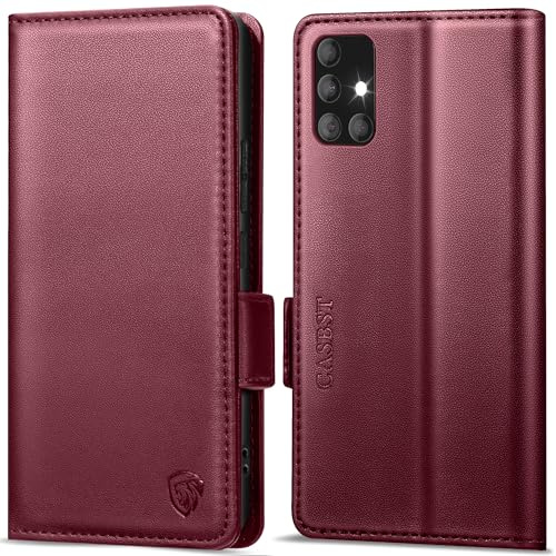 CASBST Handyhülle für Samsung Galaxy A51 4G Hülle, Premium Leder Schutzhülle Klappbar für Samsung A51 Flip Case mit Kartenfach Ständer Magnet Handytasche mit RFID Klapphülle für Galaxy A51 Weinrot