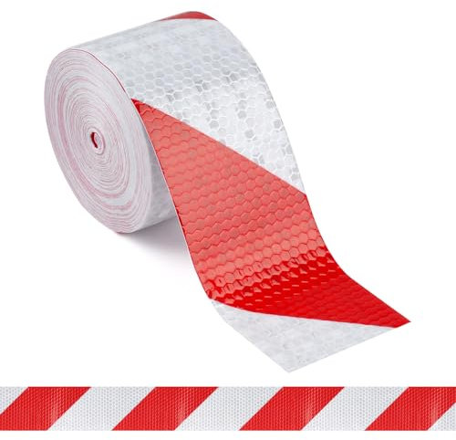 Hopton Reflektorband Rot Weiß, Reflektierendes Klebeband 10m x 5cm, Warnklebeband Klebeband, Reflektorband Selbstklebend, Sicherheitsband Conspicuous Warning Tape für Markieren Autos Anhänger Outdoor
