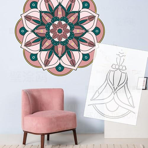 Malschablonen für Erwachsene, Mandala-Relief, 55 cm, Schablonen für Wände an der Wand, wiederverwendbar, zum Bemalen von Dekorvorlagen, Dekoration, Kühlschränke, Basteln, elektrischer Ziegelstein,
