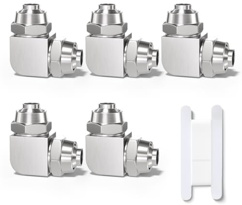 Bwintech 5 Stück 6mm 90-Grad-Winkelstück mit Steckverbindung und Überwurfmutter, 2-Wege-Adapter für Druckluftleitungen aus vernickeltem Messing KPV
