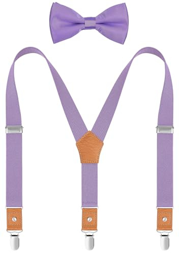 WAQXTV Hosenträger und Fliege für Herren und Jungen, elastischer Y-Rücken mit Metall-Clips, Lavendel, 47: adult