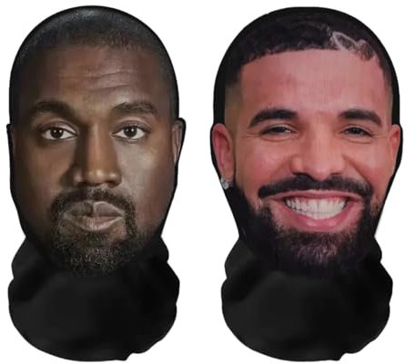 Realistische 3D-Druck Vollgesichtsmasken Rapper Bundle Drake, Kanye Ye – Atmungsaktiv, leicht & bequem, ideal für Cosplay, Partys, Halloween, Karnveal & Events oder Junggesellenabschiede West
