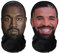 Realistische 3D-Druck Vollgesichtsmasken Rapper Bundle Drake, Kanye Ye – Atmungsaktiv, leicht & bequem, ideal für Cosplay, Partys, Halloween, Karnveal & Events oder Junggesellenabschiede West
