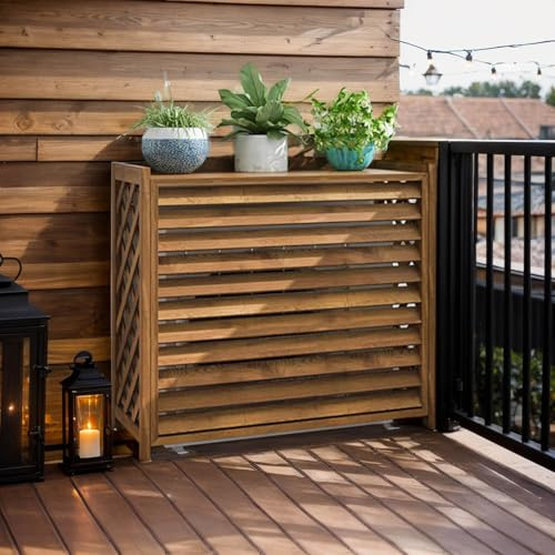 SeraphicCharm Cache Climatiseur Exterieur Bois Massif Cache Clim Bois Balcon Support Pot De Fleur Housse Climatiseur Extérieur Bois Protection d'un Groupe Extérieur d'un Climatiseur(120x57x100cm)