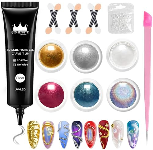 BISHENGY Chrome Nail Powder & Gel 3d Nail Art-15g 3d Gel FüR Diy-Nagelkunst,Blau Metallic Silber Gold Chrome Nail Powder Ohne Abwischen, Perle Professionelles Design FüR Zu Hause (Laser/Lila)