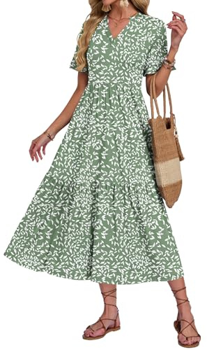 AUSELILY Summer Dresses for Women UK V Neck Maxi Dresses Flyleaf Olive 2XL