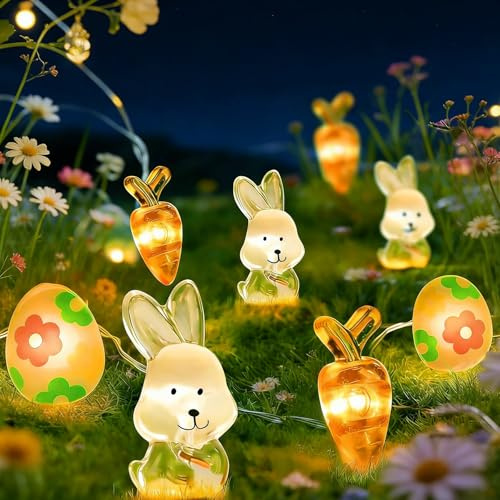Auzlya Lichterkette Ostern Batterie,2M 20LED Hase Karotte Lichter,Ostereier Lichterkette,Ostern Geschenk Lichter für Party Innen Außen Osterns Geburtstag