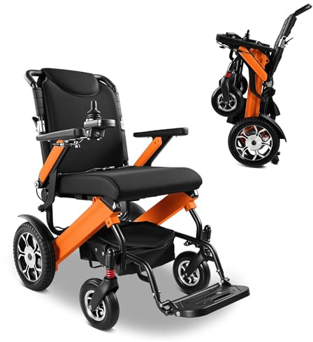 l002 Elektrorollstuhl – 25kg, 500W bürstenloser Motor, schneller Akkuwechsel, 25KM Reichweite, 3-Sekunden-Faltung, Elektrisch/Manuell Modus, ideal für Reisen & Alltag (Orange)