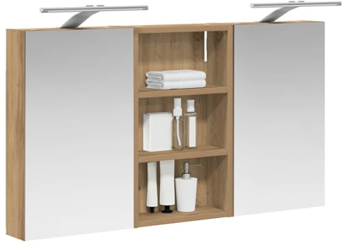 vidaXL Badezimmerschrank-Set 3 pcs 90 x 10,5 x 50 cm Holzwerkstoff, Badezimmer-Schrank, rechteckiger LED-Spiegel, moderner Wand-Organizer, praktischer Platzsparer
