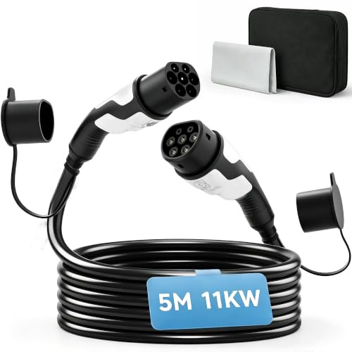 HOMCOM Typ 2 EV Ladekabel 11 kW 16 A Mode 3, für Wallbox IP65 Ladestation | 5 m, 3-Phasen, Inkl. Reinigungstuch & Transporttasche, Schnellladekabel, EVs/PHEVs