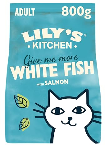 Lily's Kitchen Mit natürlichen Zutaten hergestellt Trockenfutter für ausgewachsene Katzen Weißfisch mit Lachs Getreidefreie Rezeptur 4 x 800g