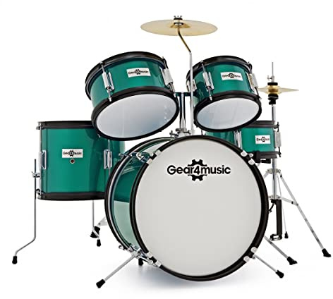 Junior 5 Piece Drum Kit by Gear4music, Green