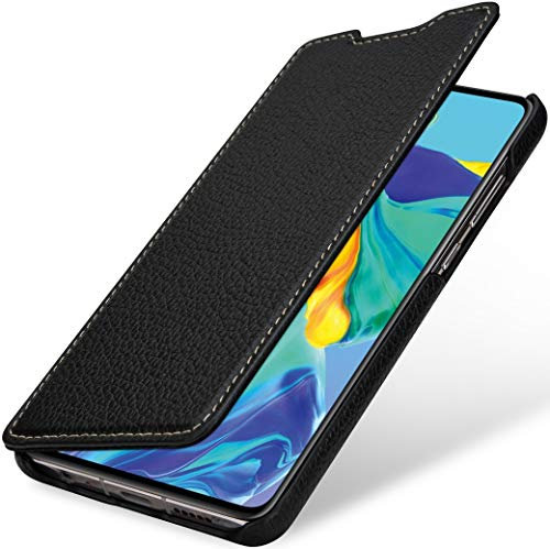 STILGUT Book Case kompatibel mit Huawei P30 Hülle aus Leder zum Klappen, Klapphülle, Handyhülle, Lederhülle, dünn - Schwarz