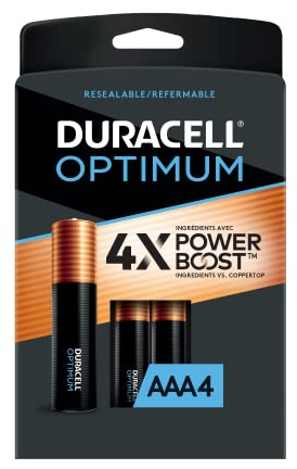 Duracell Optimum AAA-Batterien, 4 Stück, Dreifach-A-Power-Akku, Lange Lebensdauer, AAA-Alkaline-Batterie, ideal für Heim- und Bürogeräte, wiederverschließbare Verpackung für
