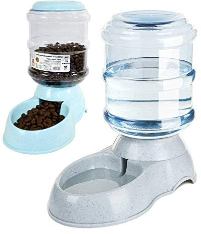 DZL- Dispensador de Agua Automático para Mascotas de Gatos/Perros 3.5L x 2 Piezas Dispensador Comida y Agua de Perros (Bebedero+Comedero)