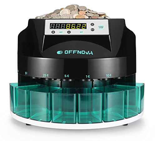 OFFNOVA Electric Automatic Coin Sorter & Change Counter Machine, Coins up to 300 Coins Per Minute, Large LED Digital Display, Supports All Denomination of US Coins