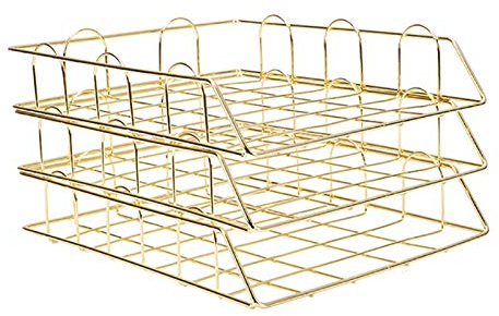 Bestlymood Gold Metall Dokumenten Ablage BüRo Organizer Schicht Papier Aufbewahrung Papierfach Schreibtisch Zubeh?R Zeitungs St?Nder Manuelle Abdeckung
