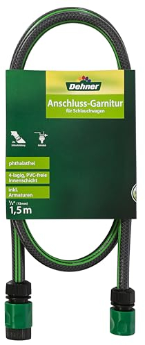 Dehner Anschluss-Garnitur für Schlauchwagen inkl. Armaturen, Länge 1.5 m, 1/2 Zoll, PVC, grün