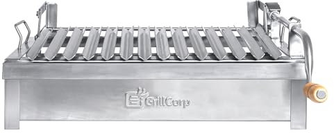 Grillcorp Parrilla argentina mediana – Barbacoa portátil e integrada de acero inoxidable 100% con sistema de elevación y bandeja de goteo – Se adapta a la caja de asado Grillcorp mediana – Accesorio
