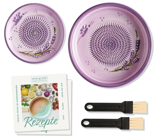 evergrate Geniales Duo: Tellerreibe + Dipschale Motiv Valeria mit 2 Küchenpinsel und 2 Rezepthefte