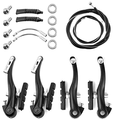 Glarks 6Pcs Bike Brake Set Includes 2 Pairs 4Pcs V-Bike Brakes, 2Pcs Black Front and Rear Brake Cables Professional Bicycle Brake Lines for Mountain Road Bikes