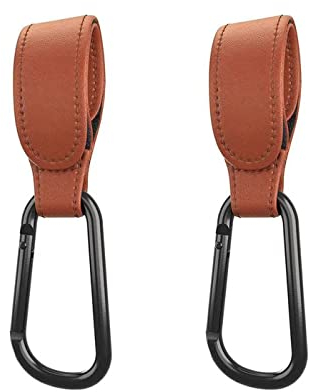 Kinderwagen Haken, 2 Stück Taschenhaken Karabinerhaken Anti Rutsch Taschenhalter, für Wickeltaschen HandtaschenKinderwagen Taschen (Braun)