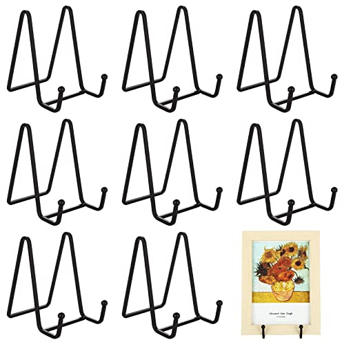 GOYADA 8 Pack 4.5 Inch Plate Stands for Display, Metal Frame Stands, Plate Holder Easel Display Stand, Tabletop Picture Stand for Photo Frames, Pictures, Books, Decorative Plates, Records (Black)