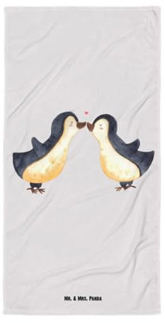 Mr. & Mrs. Panda XL Badehandtuch Pinguin Liebe - Geschenk, Badetuch, Saunatuch, Love, Pärchen, Hocheitstag, Duschtuch, Pinguine, Strandtuch,