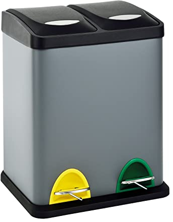 SVITA TC2X8 Mülleimer 16 Liter 2x8L doppelt Abfalleimer kompakt 2er-Mülleimer Kücheneimer Mülltrennung Treteimer Grau