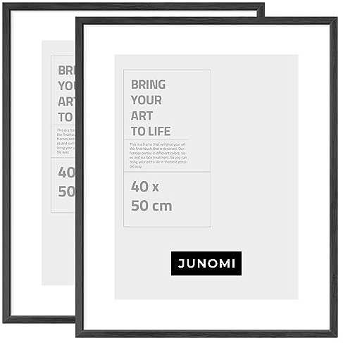 JUNOMI® Lot de 2 cadres photo 40x50 cm bois | Couleur Noir | Cadre affiche avec verre acrylique incassable | Pour montage mural vertical et horizontal, profil fin