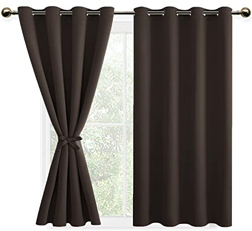 DWCN Blickdichte Vorhänge Verdunkelungsgardinen mit Ösen 2 Stücke Thermogardine für Wohnzimmer,Schlafzimmer,Braun,175x140cm(HxB)