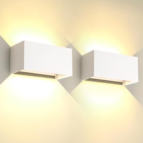 FUPE 2 Stücke 25W LED Wandleuchte Aussen Innen Außenwandleuchten IP65 Wasserdichte Wandlampe Aluminium Außenleuchte Wand Ausenbeleutung Hauswand up down Einstellbar Lichtstrahl, Weiß 3000K Warmweiß