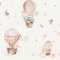 Kids Hot Air Balloon Animal Print Wallpaper - Pink Rabbits Birds Giraffe Flowers Leaves - Textured Paste The Wall