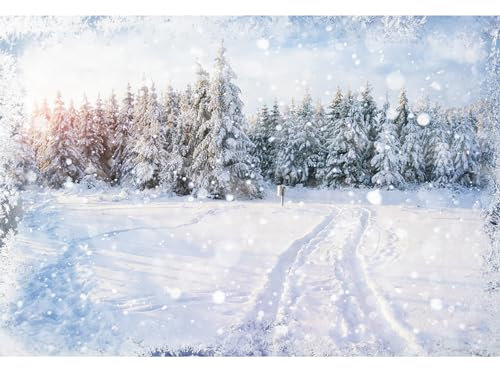 MIRRORANG 1,5x1m Foresta Innevata Sfondo Inverno Paesaggio Fiocco di neve Alberi Fotografia Sfondo per Natale Vacanza Nuovo anno Celebrazione Manifesto Foto Studio oggetti di scena, Vinile